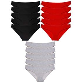 MrtNlu Siyah Kırmızı Gri M 15 Adet Süper Eko Set Likralı Kadın Slip Külot