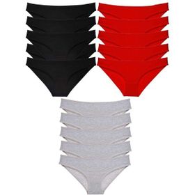 MrtNlu Siyah Kırmızı Gri M 15 Adet Süper Eko Set Likralı Kadın Slip Külot