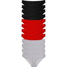 MrtNlu Siyah Kırmızı Gri XL 12 Adet Süper Eko Set Likralı Kadın Slip Külot