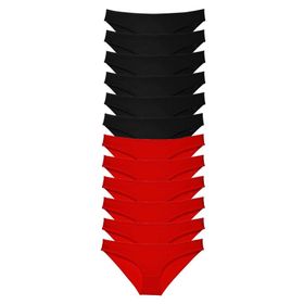 MrtNlu Siyah Kırmızı M 12 Adet Süper Eko Set Likralı Kadın Slip Külot