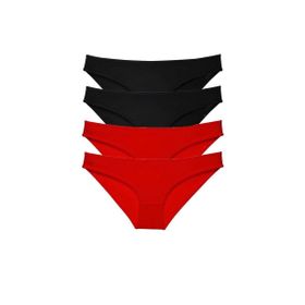 MrtNlu Siyah Kırmızı M 4 Adet Süper Eko Set Likralı Kadın Slip Külot