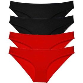 MrtNlu Siyah Kırmızı M 4 Adet Süper Eko Set Likralı Kadın Slip Külot