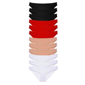 MrtNlu Siyah Kırmızı Ten Beyaz L 12 Adet Süper Eko Set Likralı Kadın Slip Külot