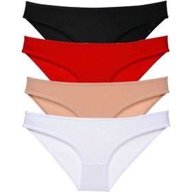 MrtNlu Siyah Kırmızı Ten Beyaz L 4 Adet Süper Eko Set Likralı Kadın Slip Külot