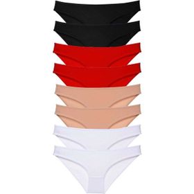 MrtNlu Siyah Kırmızı Ten Beyaz L 8 Adet Süper Eko Set Likralı Kadın Slip Külot