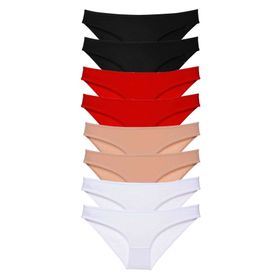 MrtNlu Siyah Kırmızı Ten Beyaz M 8 Adet Süper Eko Set Likralı Kadın Slip Külot