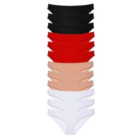 MrtNlu Siyah Kırmızı Ten Beyaz XL 12 Adet Süper Eko Set Likralı Kadın Slip Külot