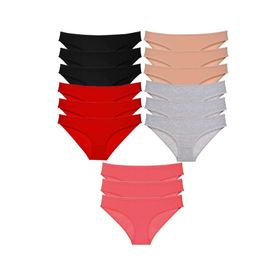 MrtNlu Siyah Kırmızı Ten Gri Fuşya L 15 Adet Süper Eko Set Likralı Kadın Slip Külot