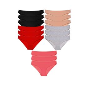MrtNlu Siyah Kırmızı Ten Gri Fuşya M 15 Adet Süper Eko Set Likralı Kadın Slip Külot