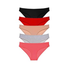 MrtNlu Siyah Kırmızı Ten Gri Fuşya M 5 Adet Süper Eko Set Likralı Kadın Slip Külot