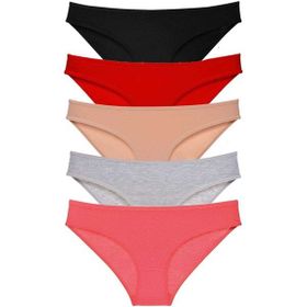 MrtNlu Siyah Kırmızı Ten Gri Fuşya M 5 Adet Süper Eko Set Likralı Kadın Slip Külot