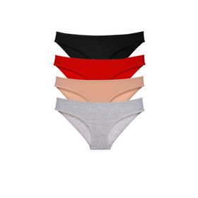 MrtNlu Siyah Kırmızı Ten Gri M 4 Adet Süper Eko Set Likralı Kadın Slip Külot