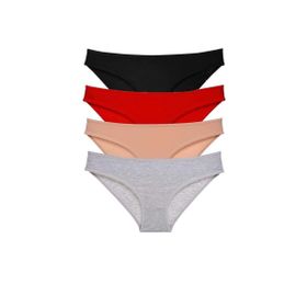 MrtNlu Siyah Kırmızı Ten Gri M 4 Adet Süper Eko Set Likralı Kadın Slip Külot