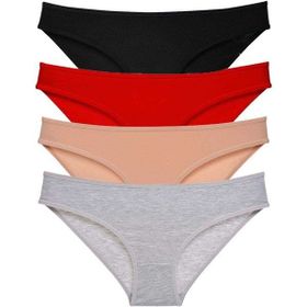 MrtNlu Siyah Kırmızı Ten Gri M 4 Adet Süper Eko Set Likralı Kadın Slip Külot
