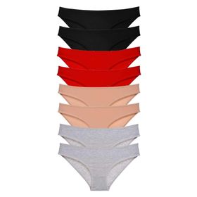 MrtNlu Siyah Kırmızı Ten Gri M 8 Adet Süper Eko Set Likralı Kadın Slip Külot
