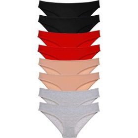 MrtNlu Siyah Kırmızı Ten Gri M 8 Adet Süper Eko Set Likralı Kadın Slip Külot