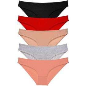 MrtNlu Siyah Kırmızı Ten Gri Pudra L 5 Adet Süper Eko Set Likralı Kadın Slip Külot