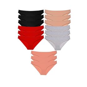 MrtNlu Siyah Kırmızı Ten Gri Pudra M 15 Adet Süper Eko Set Likralı Kadın Slip Külot