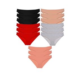 MrtNlu Siyah Kırmızı Ten Gri Pudra M 15 Adet Süper Eko Set Likralı Kadın Slip Külot
