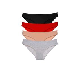 MrtNlu Siyah Kırmızı Ten Gri XL 4 Adet Süper Eko Set Likralı Kadın Slip Külot