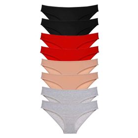MrtNlu Siyah Kırmızı Ten Gri XL 8 Adet Süper Eko Set Likralı Kadın Slip Külot