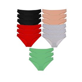 MrtNlu Siyah Kırmızı Ten Gri Yeşil M 15 Adet Süper Eko Set Likralı Kadın Slip Külot