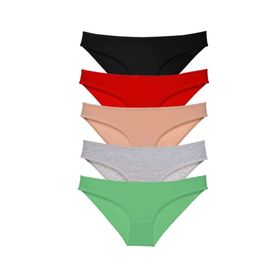 MrtNlu Siyah Kırmızı Ten Gri Yeşil M 5 Adet Süper Eko Set Likralı Kadın Slip Külot