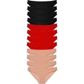 MrtNlu Siyah Kırmızı Ten L 12 Adet Süper Eko Set Likralı Kadın Slip Külot