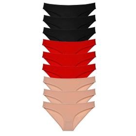 MrtNlu Siyah Kırmızı Ten L 9 Adet Süper Eko Set Likralı Kadın Slip Külot