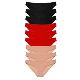 MrtNlu Siyah Kırmızı Ten L 9 Adet Süper Eko Set Likralı Kadın Slip Külot