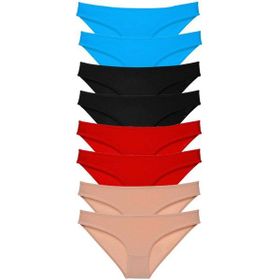 MrtNlu Siyah Kırmızı Ten Mavi L 8 Adet Süper Eko Set Likralı Kadın Slip Külot