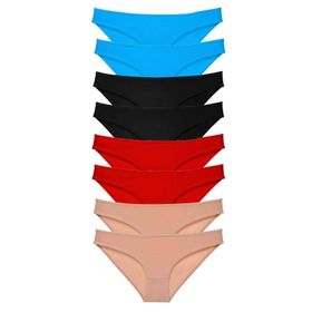 MrtNlu Siyah Kırmızı Ten Mavi L 8 Adet Süper Eko Set Likralı Kadın Slip Külot