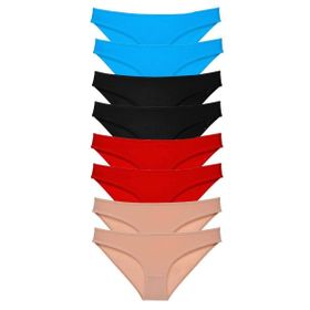 MrtNlu Siyah Kırmızı Ten Mavi XL 8 Adet Süper Eko Set Likralı Kadın Slip Külot