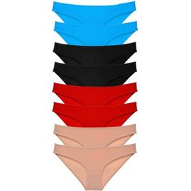 MrtNlu Siyah Kırmızı Ten Mavi XL 8 Adet Süper Eko Set Likralı Kadın Slip Külot