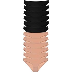 MrtNlu Siyah Ten Beyaz L 12 adet Süper Eko Set Likralı Kadın Slip Külot