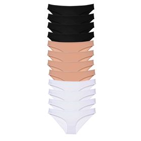 MrtNlu Siyah Ten Beyaz L 12 adet Süper Eko Set Likralı Kadın Slip Külot