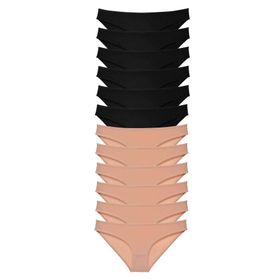 MrtNlu Siyah Ten Beyaz L 12 adet Süper Eko Set Likralı Kadın Slip Külot