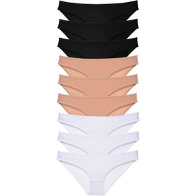 MrtNlu Siyah Ten Beyaz M 9 Adet Süper Eko Set Likralı Kadın Slip Külot