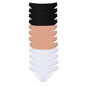 MrtNlu Siyah Ten Beyaz XL 12 adet Süper Eko Set Likralı Kadın Slip Külot