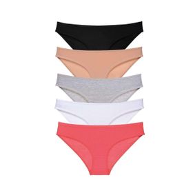 MrtNlu Siyah Ten Gri Beyaz Fuşya M 5 Adet Süper Eko Set Likralı Kadın Slip Külot