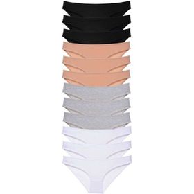 MrtNlu Siyah Ten Gri Beyaz L 12 adet Süper Eko Set Likralı Kadın Slip Külot
