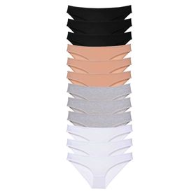 MrtNlu Siyah Ten Gri Beyaz L 12 adet Süper Eko Set Likralı Kadın Slip Külot