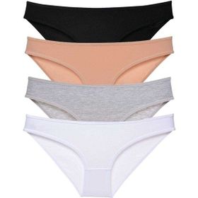 MrtNlu Siyah Ten Gri Beyaz L 4 Adet Süper Eko Set Likralı Kadın Slip Külot