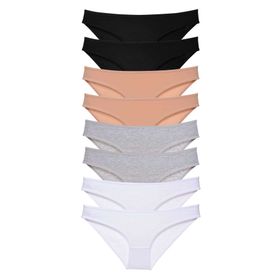 MrtNlu Siyah Ten Gri Beyaz L 8 Adet Süper Eko Set Likralı Kadın Slip Külot