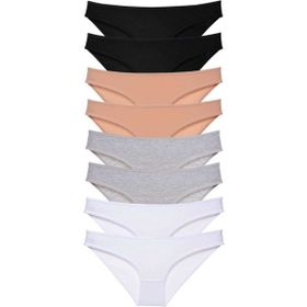 MrtNlu Siyah Ten Gri Beyaz M 8 Adet Süper Eko Set Likralı Kadın Slip Külot