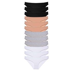 MrtNlu Siyah Ten Gri Beyaz XL 12 adet Süper Eko Set Likralı Kadın Slip Külot