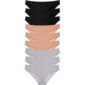 MrtNlu Siyah Ten Gri L 9 Adet Süper Eko Set Likralı Kadın Slip Külot