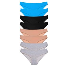 MrtNlu Siyah Ten Gri Mavi L 8 Adet Süper Eko Set Likralı Kadın Slip Külot