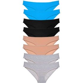 MrtNlu Siyah Ten Gri Mavi M 8 Adet Süper Eko Set Likralı Kadın Slip Külot
