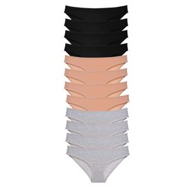 MrtNlu Siyah Ten Gri XL 12 adet Süper Eko Set Likralı Kadın Slip Külot